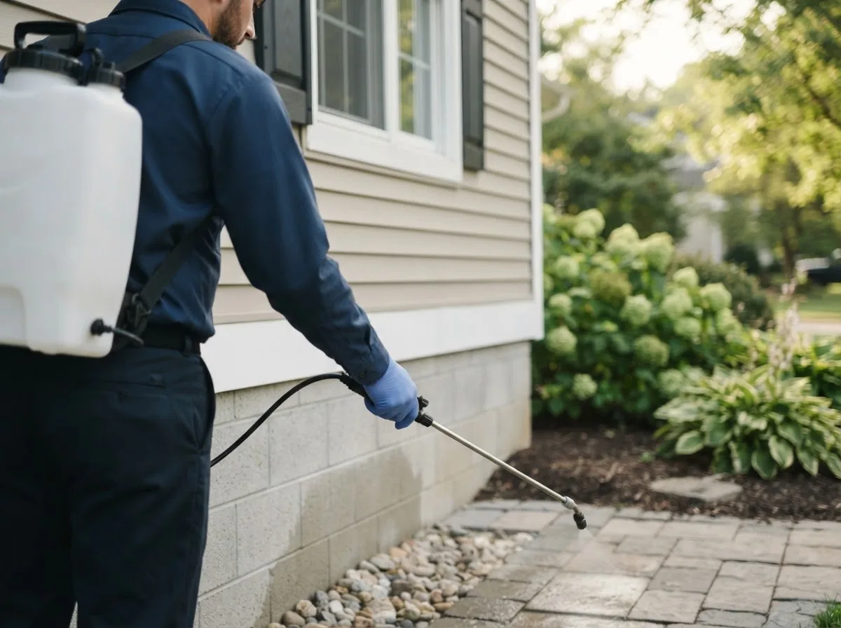 Pest control technician inspecting a home in High Ridge, MO